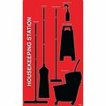 5S Supplies 5S Housekeeping Shadow Board Broom Station Version 18 - Red Board / Black Shadows  With Broom HSB-V18-RED-KIT